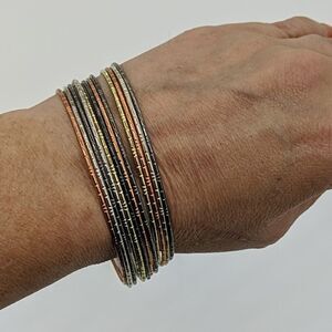 𝅺BANGLES (Set of 12) Multicolor Rose Gold, Gold, Silver, Charcoal